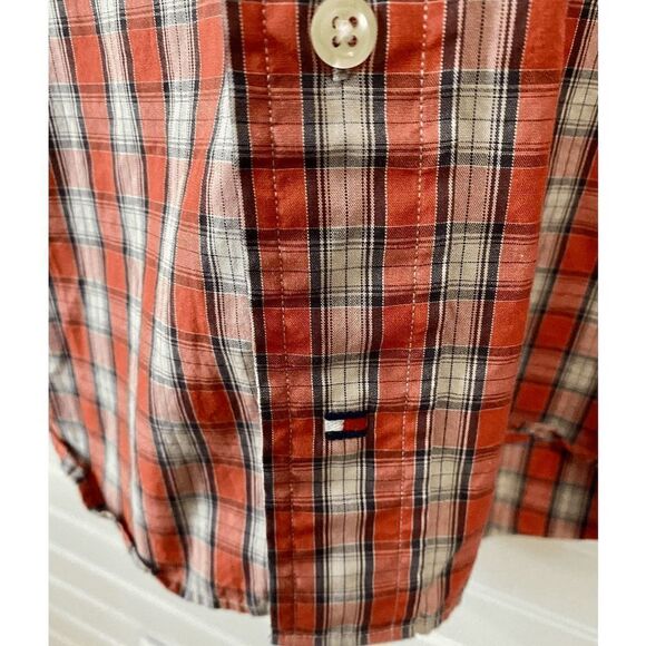 Tommy Hilfiger Men's Plaid Button-Down Long Sleeve Shirt Black, Red and White - Picture 2 of 7